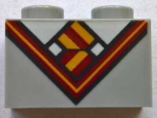 Brick 1 x 2 with Bright Light Orange and Dark Red V-Neck Collar and Tie and White Undershirt Pattern (BrickHeadz Hermione Granger / Ron Weasley Chest)