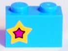 Brick 1 x 2 with Yellow and Magenta Star on Left Side Pattern (Sticker) - Set 41346