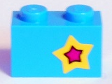 Brick 1 x 2 with Yellow and Magenta Star on Right Side Pattern (Sticker) - Set 41346