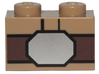 Brick 1 x 2 with Dark Brown Belt and Silver Buckle Pattern (BrickHeadz Luke Skywalker Abdomen)