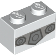 Brick 1 x 2 with Light Bluish Gray Stripe, Dark Bluish Gray Octagons and Circles on Silver Background Pattern (BrickHeadz Princess Leia Organa Belt)