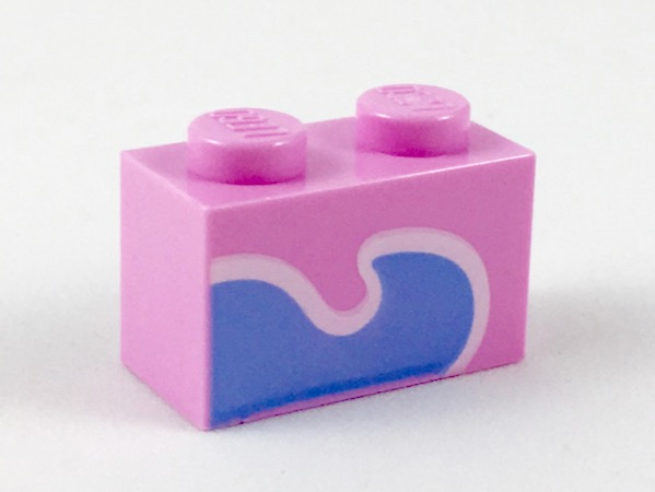 Brick 1 x 2 with Bright Light Blue Wave with White Outline Pattern (Unikitty Tail)