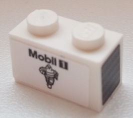 Brick 1 x 2 with 'Mobil 1' and Michelin Logo on Side and Silver Grille on Black Background on End Pattern Model Left Side (Stickers) - Set 75876