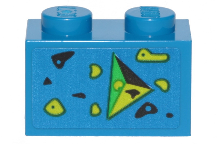 Brick 1 x 2 with Black, Green, and Lime Splotches and Triangle Pointing Right Pattern (Sticker) - Set 70839