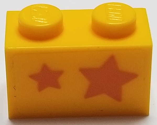 Brick 1 x 2 with Orange Stars, Big Star on Right Side Pattern (Sticker) - Set 40228