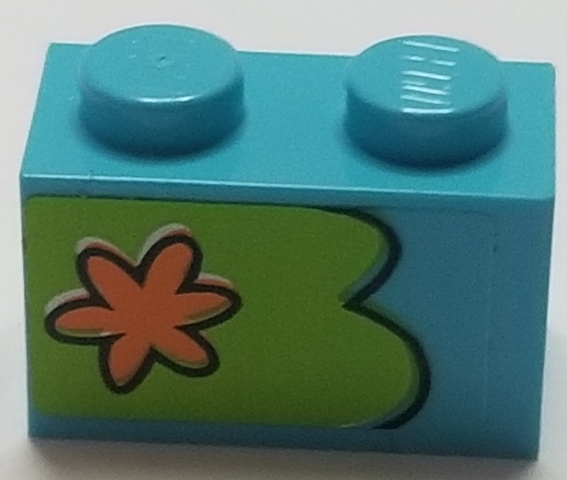 Brick 1 x 2 with Orange Flower on Lime Background Pattern Model Left Side (Sticker) - Set 75903