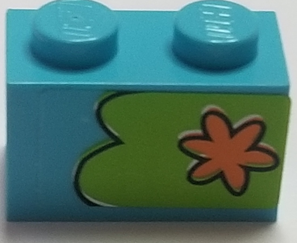 Brick 1 x 2 with Orange Flower on Lime Background Pattern Model Right Side (Sticker) - Set 75903