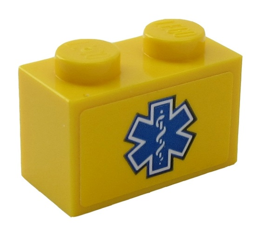 Brick 1 x 2 with Blue and White EMT Star of Life Pattern (Sticker) - Set 60203