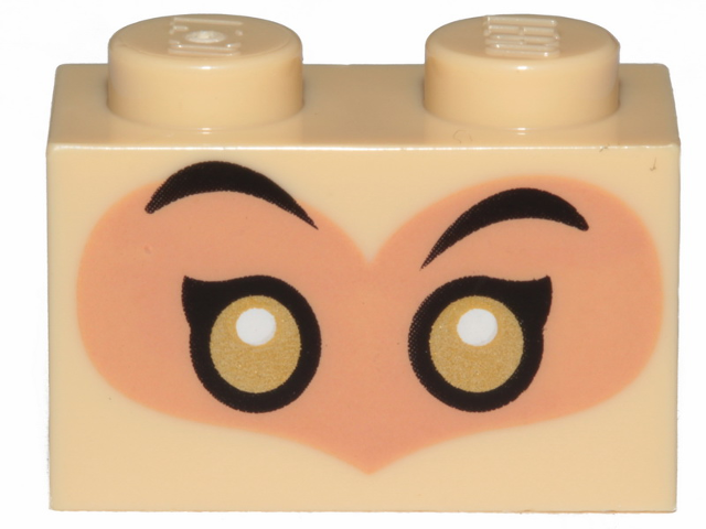 Brick 1 x 2 with Gold Eyes with White Pupils and Black Eyebrows on Nougat Heart Pattern (Monkey King)