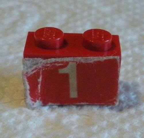 Brick 1 x 2 with Number 1 on Red Background Pattern (Sticker) - Set 590