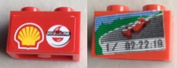 Brick 1 x 2 with Screen, Car and '1/ 02:22:18' Lap Time on One Side and Shell/Vodafone Logo on Reverse Pattern (Stickers) - Set 8144-1