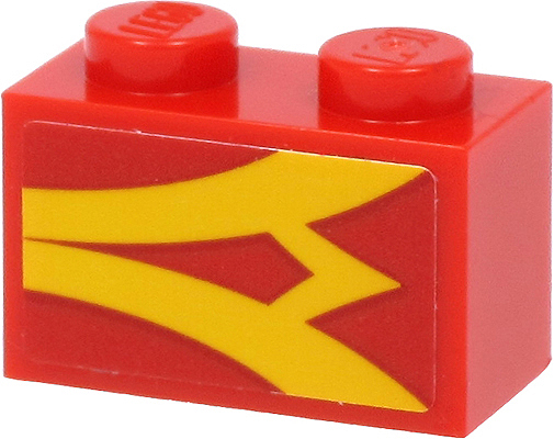 Brick 1 x 2 with Yellow Stripes on Red Background Pattern Model Right Side (Sticker) - Set 40450