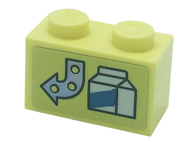 Brick 1 x 2 with Arrow and Drink Carton Pattern (Sticker) - Set 41366