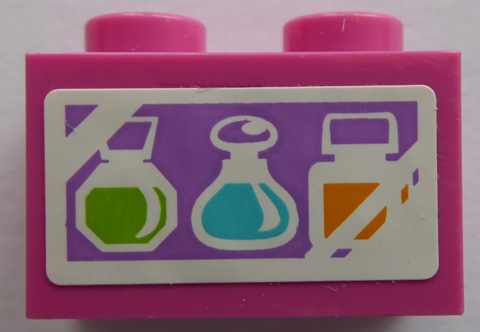 Brick 1 x 2 with Lime, Medium Azure, and Orange Bottles Pattern (Sticker) - Set 41109