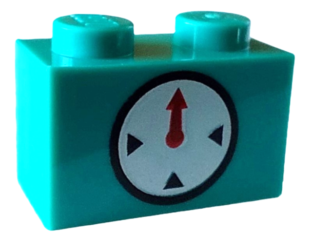Brick 1 x 2 with Timer Black Circle and Indicators with Red Hand on White Background Pattern