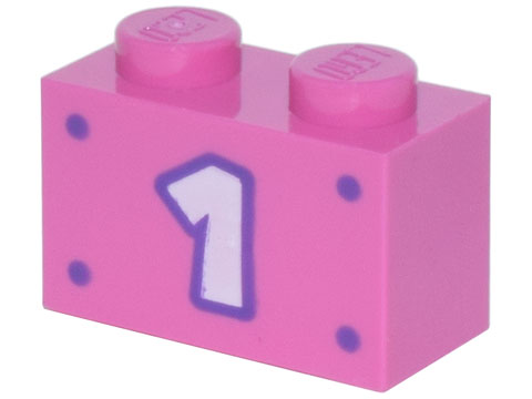 Brick 1 x 2 with White Number 1 with Dark Purple Outline and 4 Dots Pattern