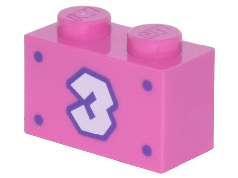 Brick 1 x 2 with White Number 3 with Dark Purple Outline and 4 Dots Pattern