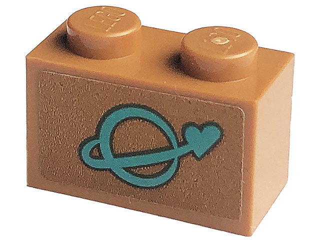 Brick 1 x 2 with Dark Turquoise Stylized Classic Space Logo with Heart Pattern (Sticker) - Set 41447