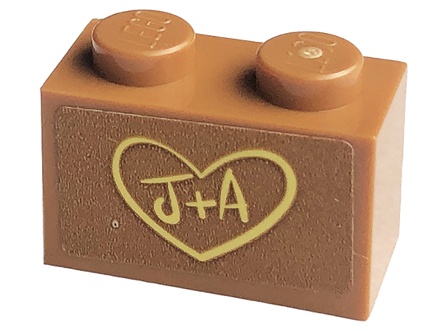 Brick 1 x 2 with Bright Light Yellow 'J+A' in Heart Pattern (Sticker) - Set 41447