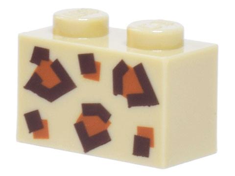 Brick 1 x 2 with Dark Brown and Dark Orange Animal Print Pattern