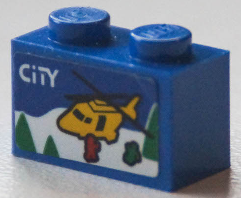 Brick 1 x 2 with 'CITY', Yellow Rescue Helicopter, Snow, Trees and Red Minifigure Silhouette Pattern (Sticker) - Set 40346
