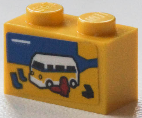 Brick 1 x 2 with Camper Van on Beach with Red Minifigure Silhouette Pattern (Sticker) - Set 40346