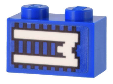 Brick 1 x 2 with White 'M' on Blue and Black Lines Pattern (Sticker) - Set 10299