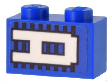 Brick 1 x 2 with White 'A' on Blue and Black Lines Pattern (Sticker) - Set 10299