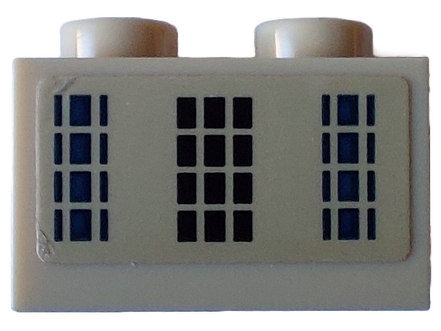 Brick 1 x 2 with 12 Black Rectangles in Center and 12 Dark Blue Rectangles Left and Right on Tan Background Pattern (Sticker) - Set 40519