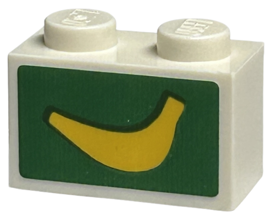 Brick 1 x 2 with Yellow Banana on Green Background Pattern (Sticker) - Set 40574