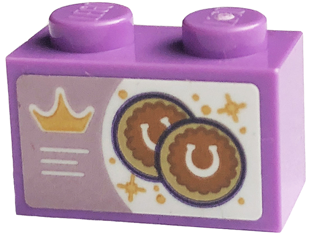 Brick 1 x 2 with Gold Stars and Crown, and Horseshoes on Bright Pink and White Background Pattern (Sticker) - Set 43195