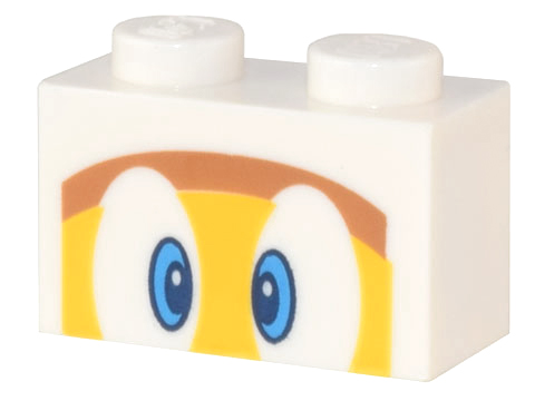 Brick 1 x 2 with Dark Azure and Dark Blue Eyes on Yellow and Medium Nougat Background Pattern (Super Mario Boomerang Bro / Fire Bro / Hammer Bro / Ice Bro)