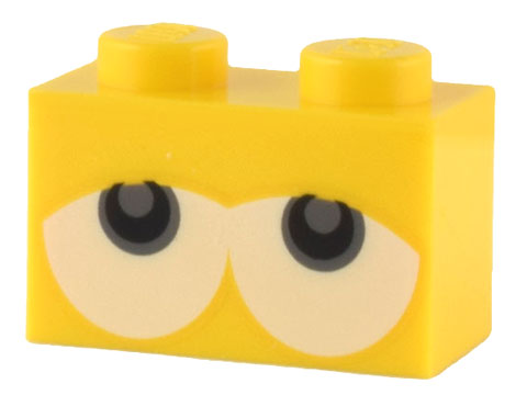 Brick 1 x 2 with Black and Dark Bluish Gray Eyes Partially Closed on White Background Pattern (Super Mario Baby Yoshi)