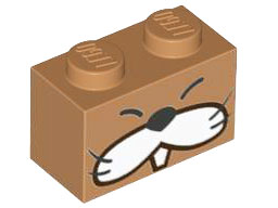 Brick 1 x 2 with Black Closed Eyes, Nose, and Whiskers, White Cheeks and Tooth Pattern (Super Mario Monty Mole Face)