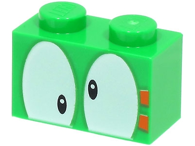 Brick 1 x 2 with Black Eyes on White Background and 2 Orange Rectangles Pattern (Super Mario Lemmy Upper Face)