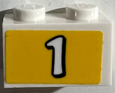Brick 1 x 2 with White Number 1 on Yellow Background Pattern (Sticker) - Set 41372
