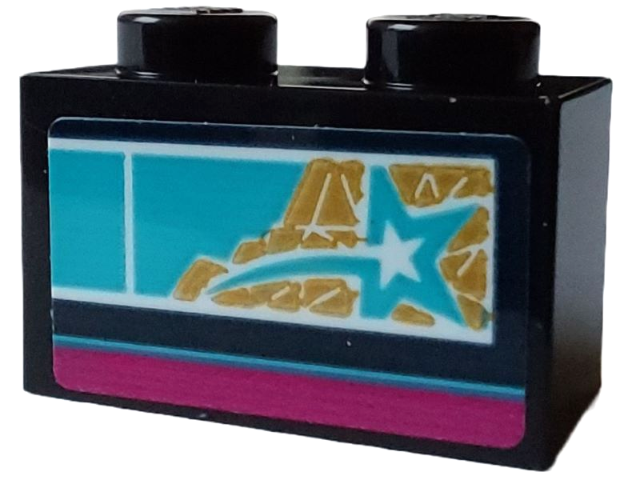 Brick 1 x 2 with Medium Azure Star on Gold Mosaic Pattern (Pop Star Tour Bus) on Both Sides (Stickers) - Set 4002022