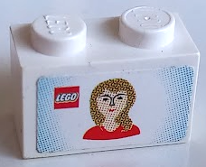 Brick 1 x 2 with LEGO Logo and Woman with Red Top Pattern (Sticker) - Set 7586