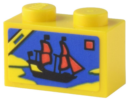 Brick 1 x 2 with LEGO Pirates Set 6285 Black Seas Barracuda Box Art Pattern (Sticker) - Set 80036