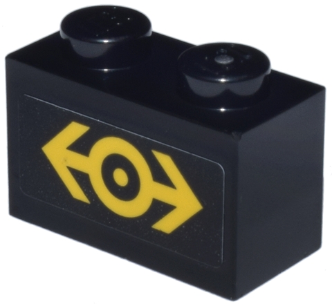 Brick 1 x 2 with Yellow Train Logo on Black Background Pattern (Sticker) - Set 910002