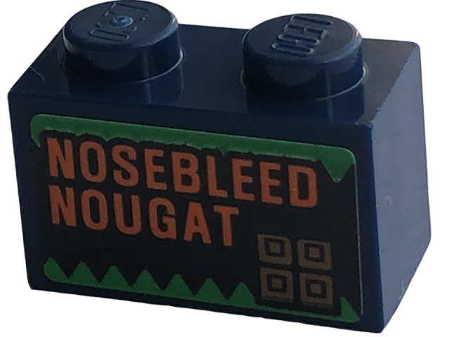 Brick 1 x 2 with 'NOSEBLEED NOUGAT' Pattern (Sticker) - Set 76422