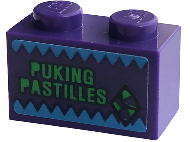 Brick 1 x 2 with 'PUKING PASTILLES' Pattern (Sticker) - Set 76422