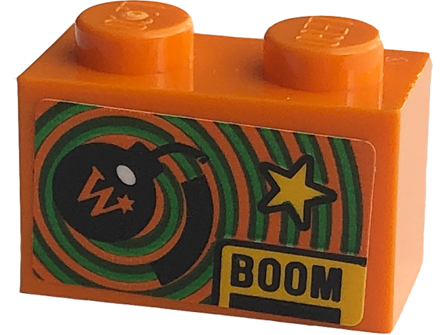 Brick 1 x 2 with Yellow Star, Black 'BOOM' and Bomb with Capital Letter W Pattern (Sticker) - Set 76422
