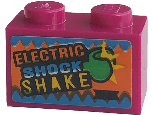 Brick 1 x 2 with 'ELECTRIC SHOCK SHAKE' and Green Minifigure Hand Pattern (Sticker) - Set 76422