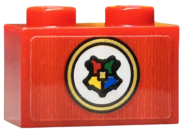 Brick 1 x 2 with Hogwarts Symbol / Shield on White Circle with Gold Border Pattern (Sticker) - Set 76423