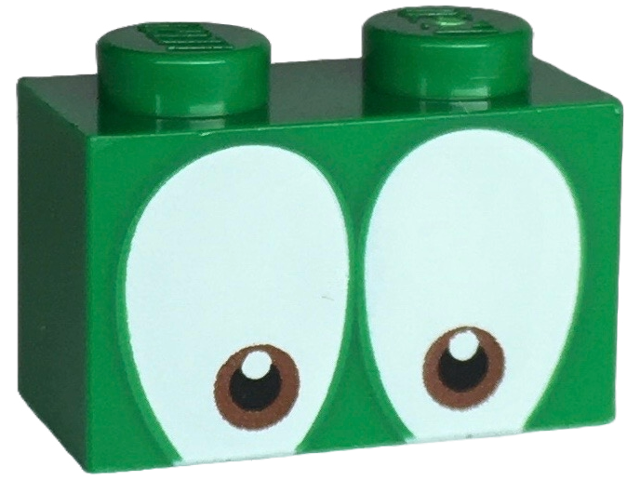 Brick 1 x 2 with Small Round Reddish Brown and Black Eyes on White Background Pattern (Super Mario Squawks)