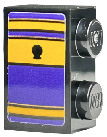 Brick 1 x 2 with Book Spine, Bright Light Orange and Dark Purple Stripes, Black Lines and Crystal Ball Pattern (Sticker) - Set 76410