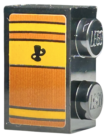 Brick 1 x 2 with Book Spine, Bright Light Orange and Orange Stripes, Black Lines and Goblet Pattern (Sticker) - Set 76411