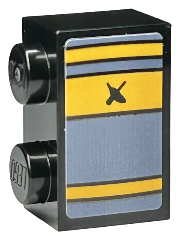 Brick 1 x 2 with Book Spine, Bright Light Orange and Sand Blue Stripes, Black Lines, Wand and Feather Pattern (Sticker) - Set 76412