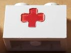 Brick 1 x 2 with Red Cross Pattern - Debossed Print